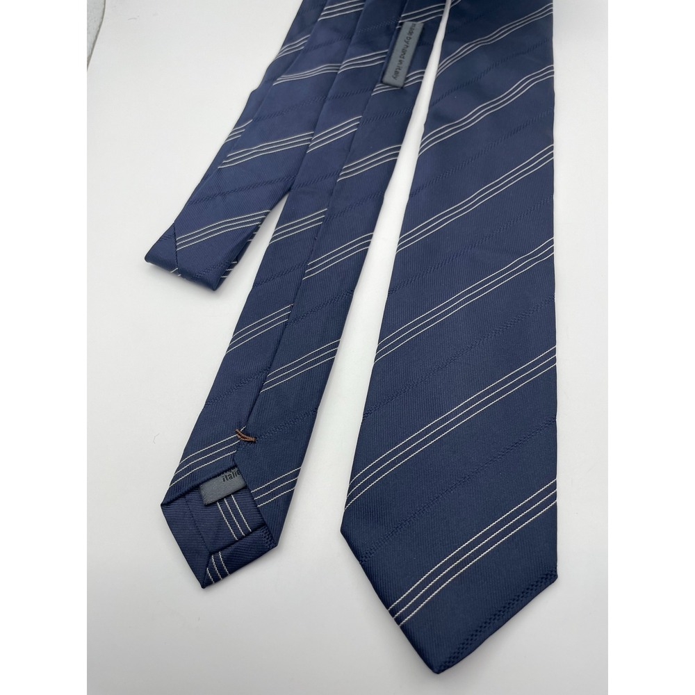 John Varvatos Navy Blue Striped Silk Tie Made in Italy Hand Made Narrow 2.75in